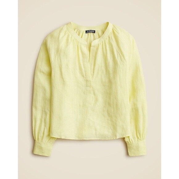 J. Crew Cabana Popover Top Blouse 100% Linen Gauzy Pale Flax Yellow Size XS Boho - Picture 3 of 11